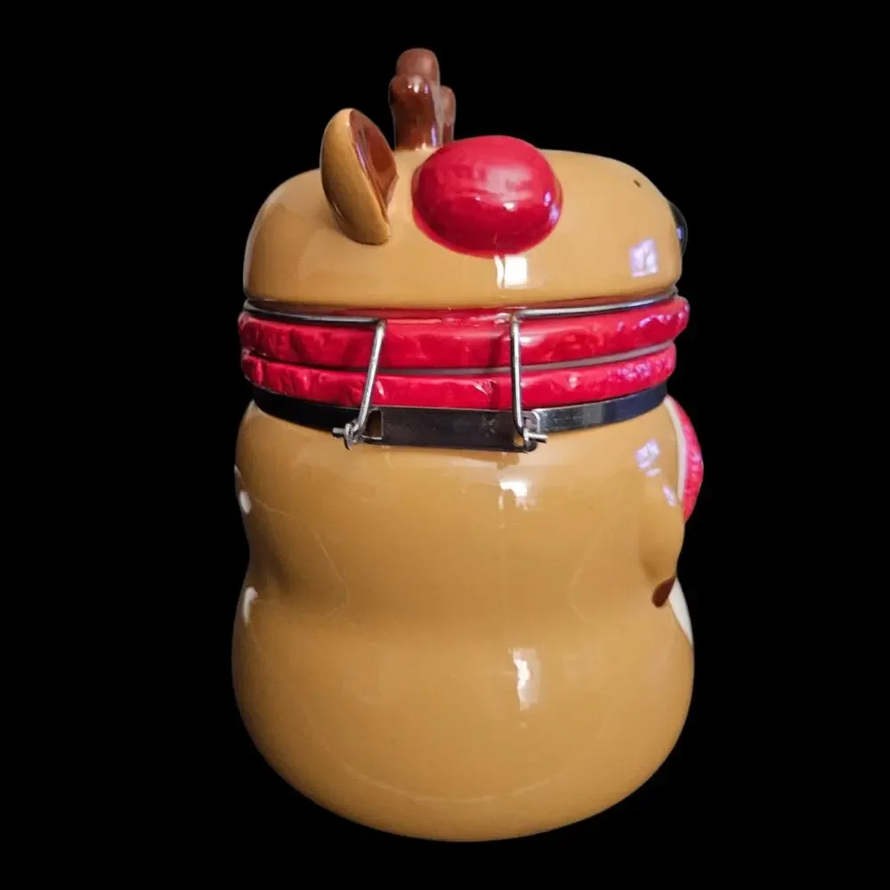 Conagra Foods Reindeer Ceramic Christmas Jar Canister Clamp Lid Holiday Decor